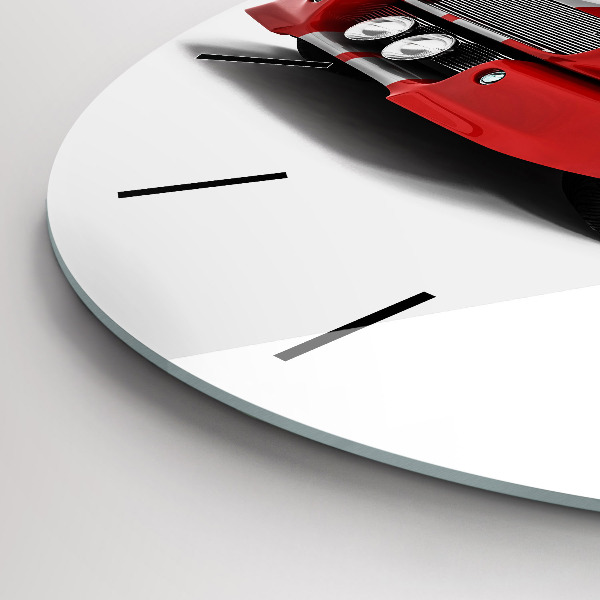 Round glass clock Sports car