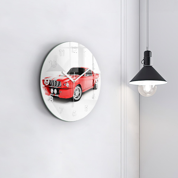 Round glass clock Sports car