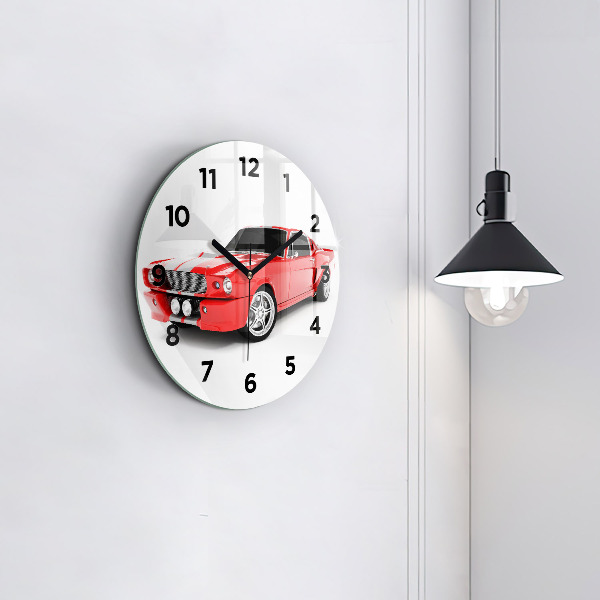 Round glass clock Sports car