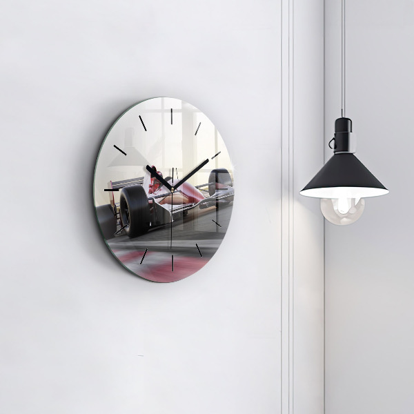 Round glass clock Sports racing car