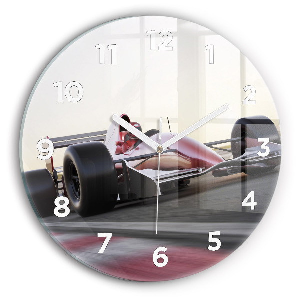 Round glass clock Sports racing car