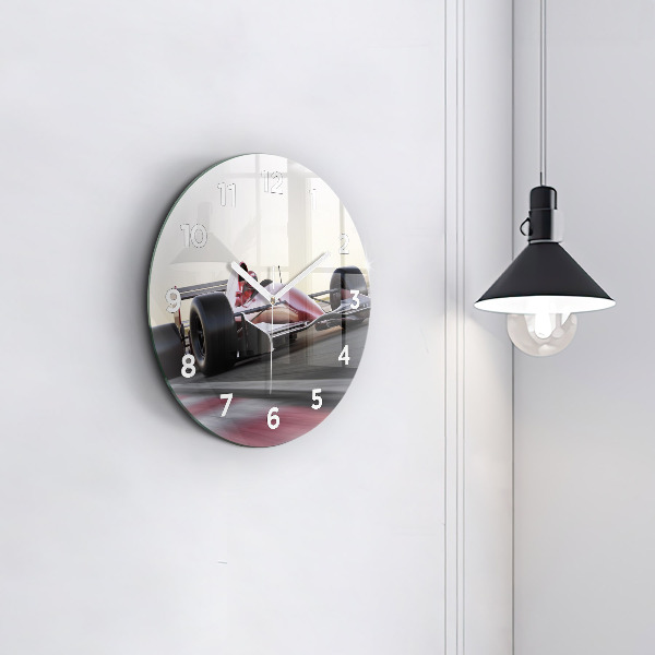Round glass clock Sports racing car