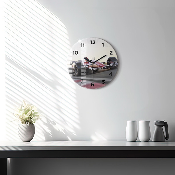 Round glass clock Sports racing car