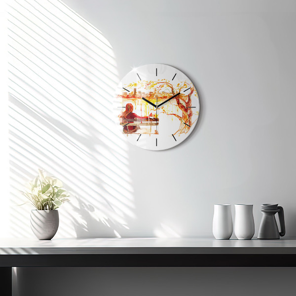 Round glass clock Autumn Landscape