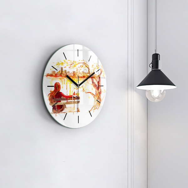 Round glass clock Autumn Landscape