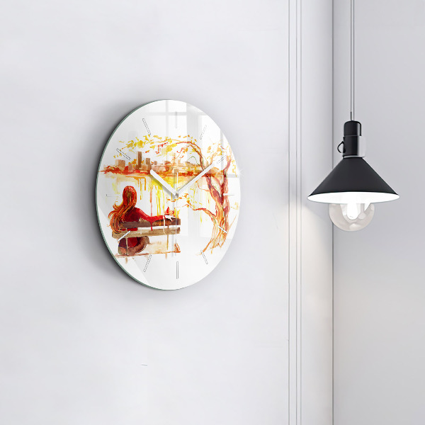 Round glass clock Autumn Landscape