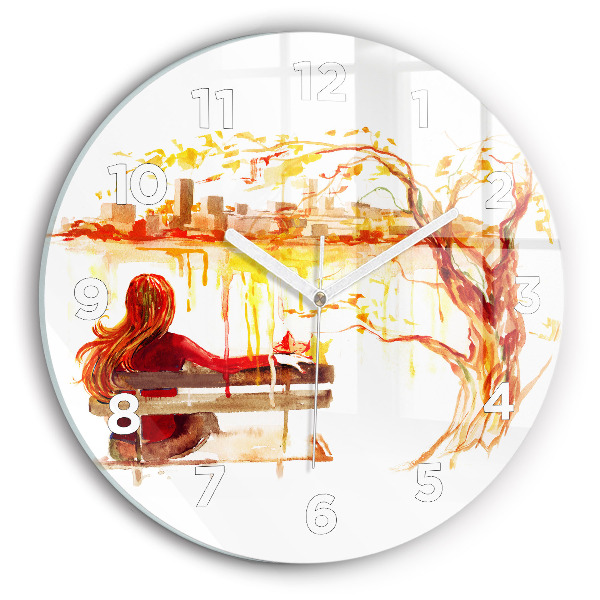Round glass clock Autumn Landscape