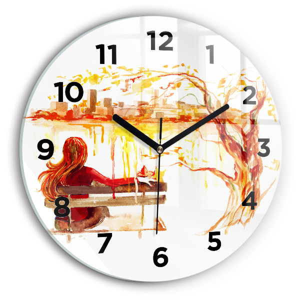 Round glass clock Autumn Landscape