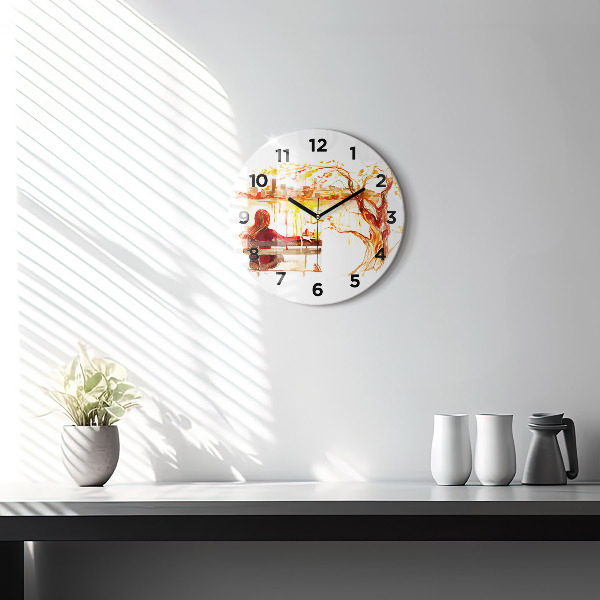 Round glass clock Autumn Landscape