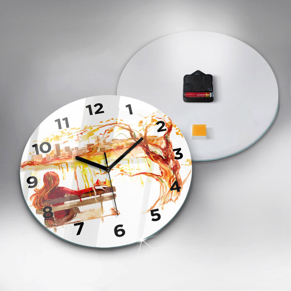 Round glass clock Autumn Landscape