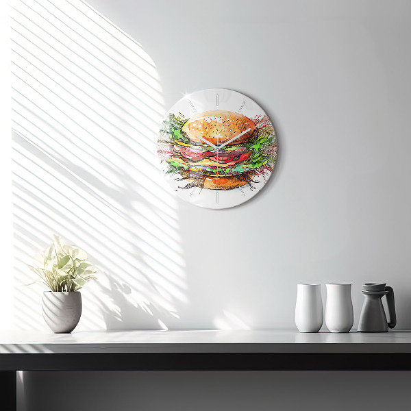 Round glass clock XXL Cheese Burger