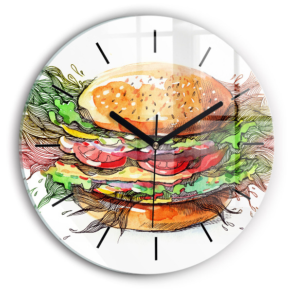 Round glass clock XXL Cheese Burger