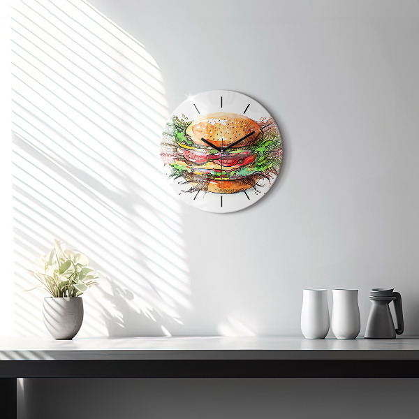 Round glass clock XXL Cheese Burger
