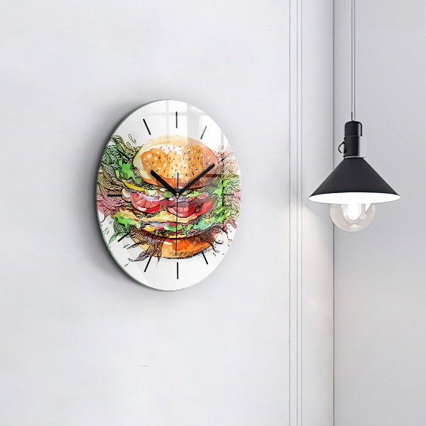 Round glass clock XXL Cheese Burger