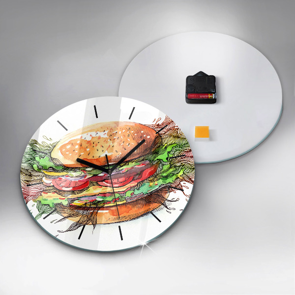 Round glass clock XXL Cheese Burger