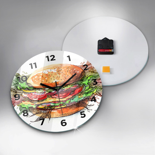 Round glass clock XXL Cheese Burger