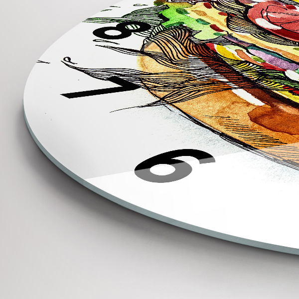 Round glass clock XXL Cheese Burger