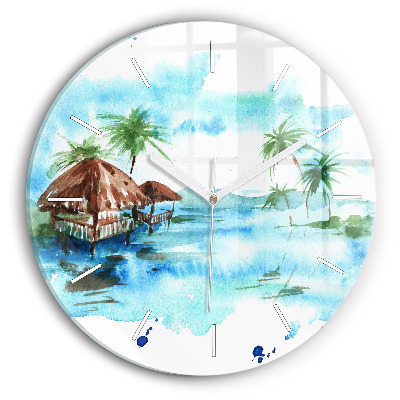 Round glass clock Picture of a deserted island