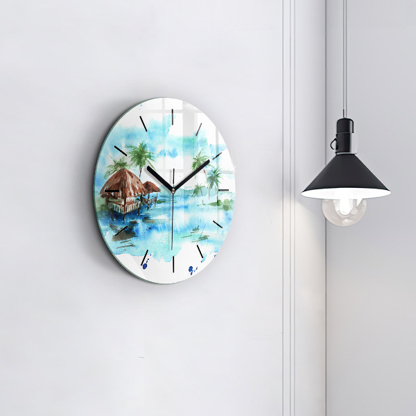 Round glass clock Picture of a deserted island