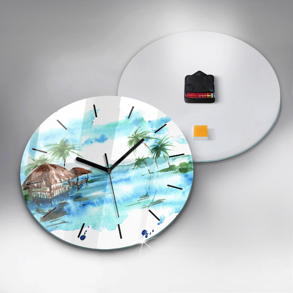 Round glass clock Picture of a deserted island