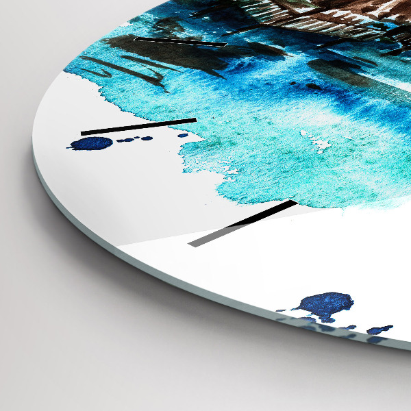 Round glass clock Picture of a deserted island