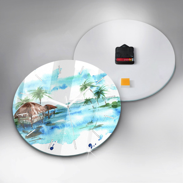 Round glass clock Picture of a deserted island