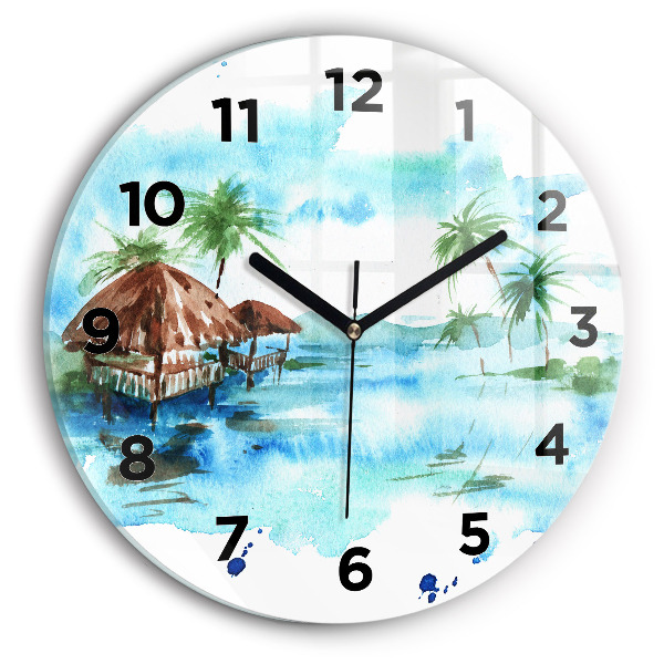 Round glass clock Picture of a deserted island