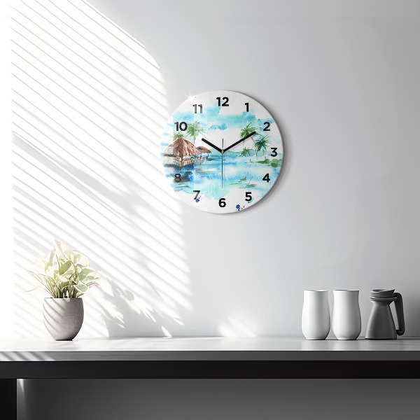 Round glass clock Picture of a deserted island