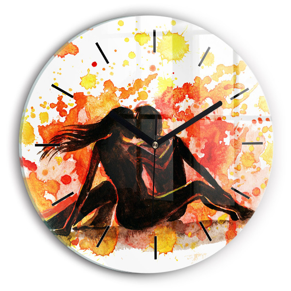 Round glass clock Love and a couple in love