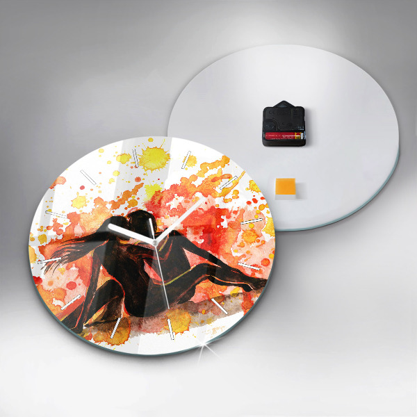 Round glass clock Love and a couple in love