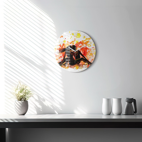 Round glass clock Love and a couple in love
