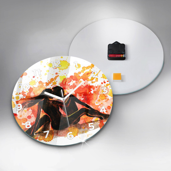 Round glass clock Love and a couple in love