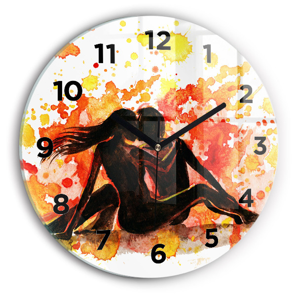 Round glass clock Love and a couple in love