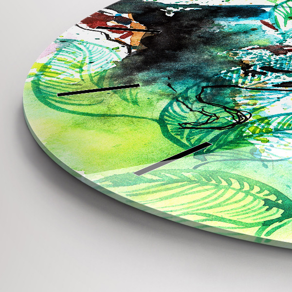 Round glass clock Toucan in the grass