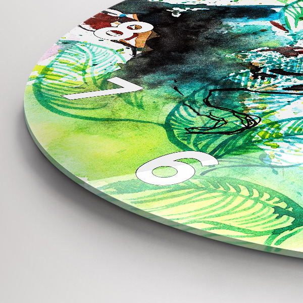 Round glass clock Toucan in the grass