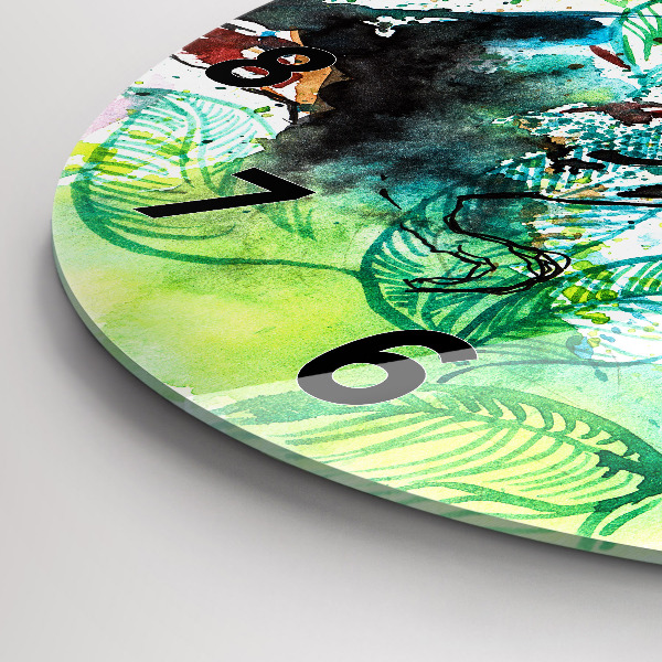 Round glass clock Toucan in the grass