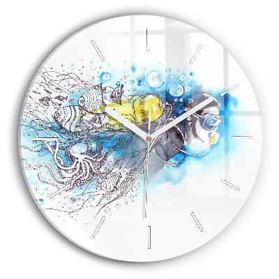 Round glass clock Underwater fish life