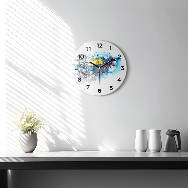Round glass clock Underwater fish life