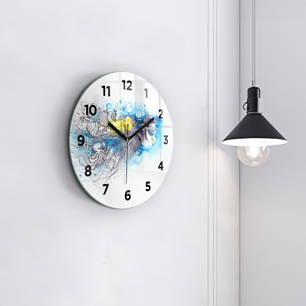 Round glass clock Underwater fish life