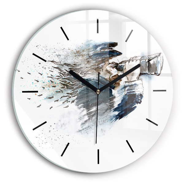 Round glass clock Captain with binoculars