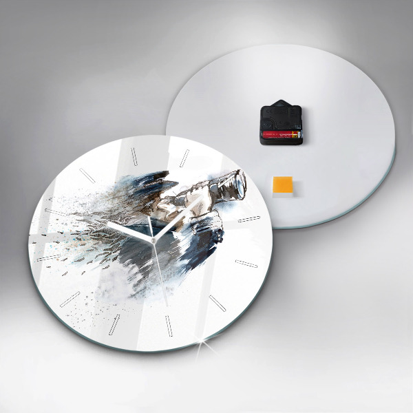 Round glass clock Captain with binoculars