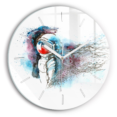 Round glass clock Astronaut abstraction