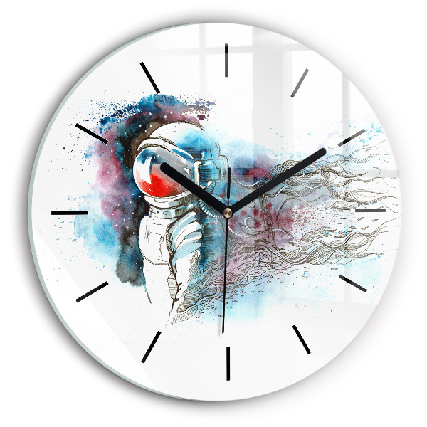 Round glass clock Astronaut abstraction