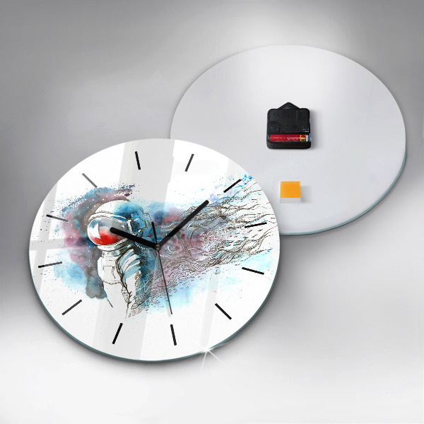 Round glass clock Astronaut abstraction