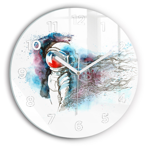 Round glass clock Astronaut abstraction