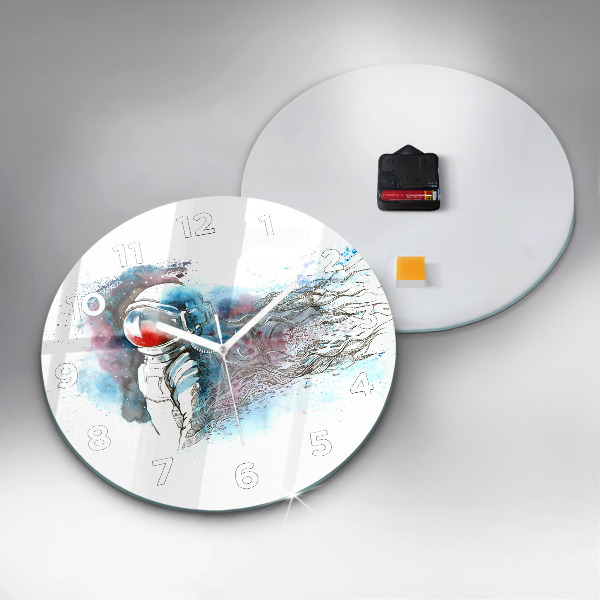 Round glass clock Astronaut abstraction