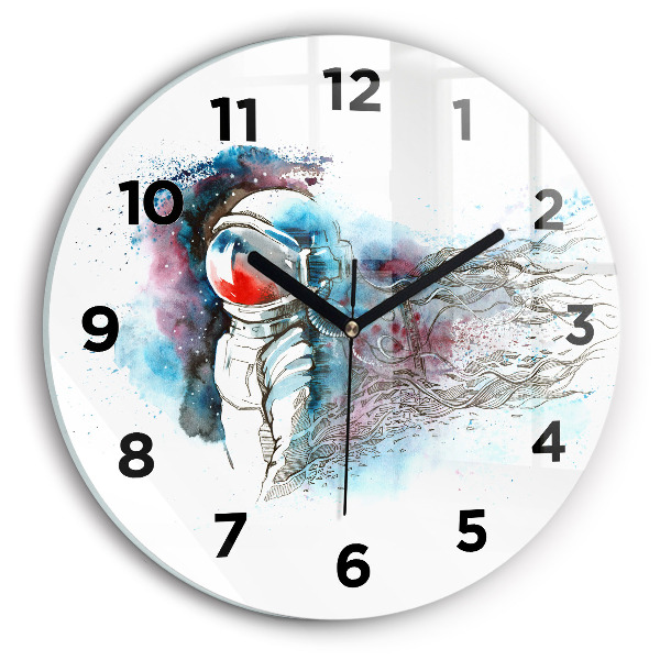 Round glass clock Astronaut abstraction