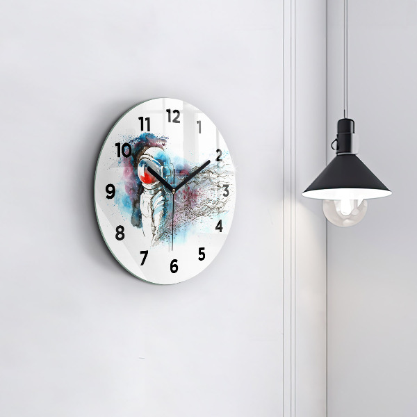 Round glass clock Astronaut abstraction
