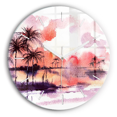 Round glass clock Tropical Landscape