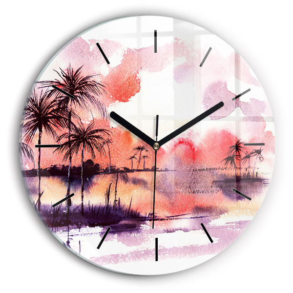 Round glass clock Tropical Landscape